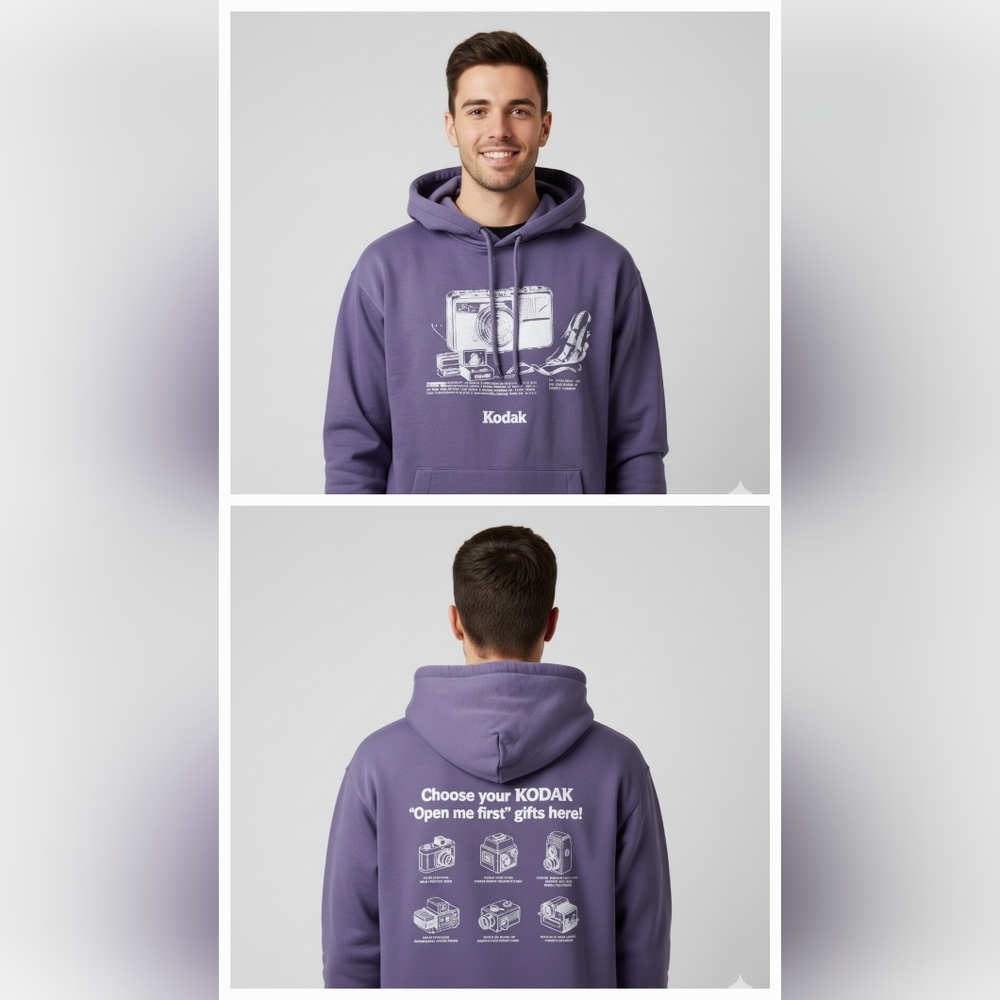 Vintage Kodak Camera Hoodie Purple Small Streetwear Photography Y2K Photo Vibe